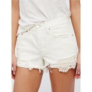 We the Free People Daisy Chain Denim Lace Shorts 25 Ivory